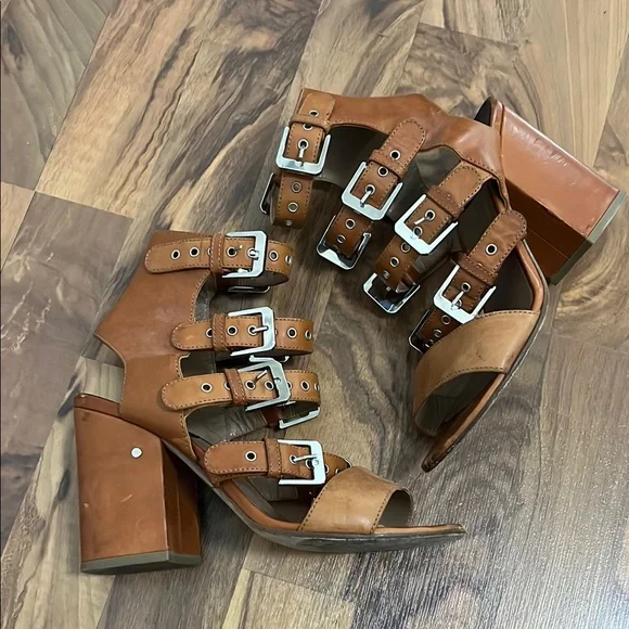 Laurence Decade Paris Brown Leather Strappy Buckle Heeled Sandals Size 39 - Picture 4 of 11